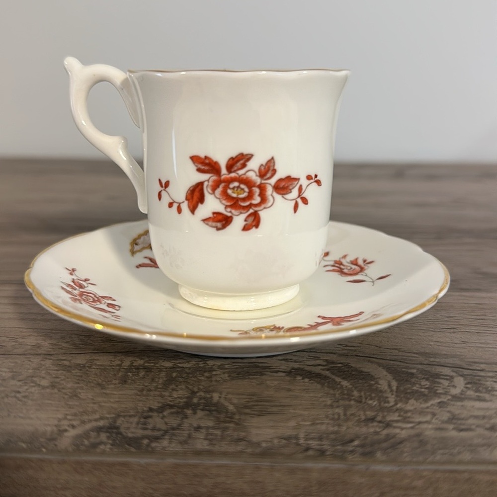 Crown Staffordshire Demitasse Dragon Floral Porcelain Teacup and Saucer Set